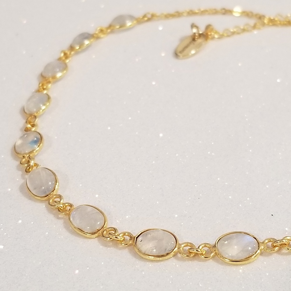 Rainbow moonstone gold plated choker necklace - Picture 4 of 6